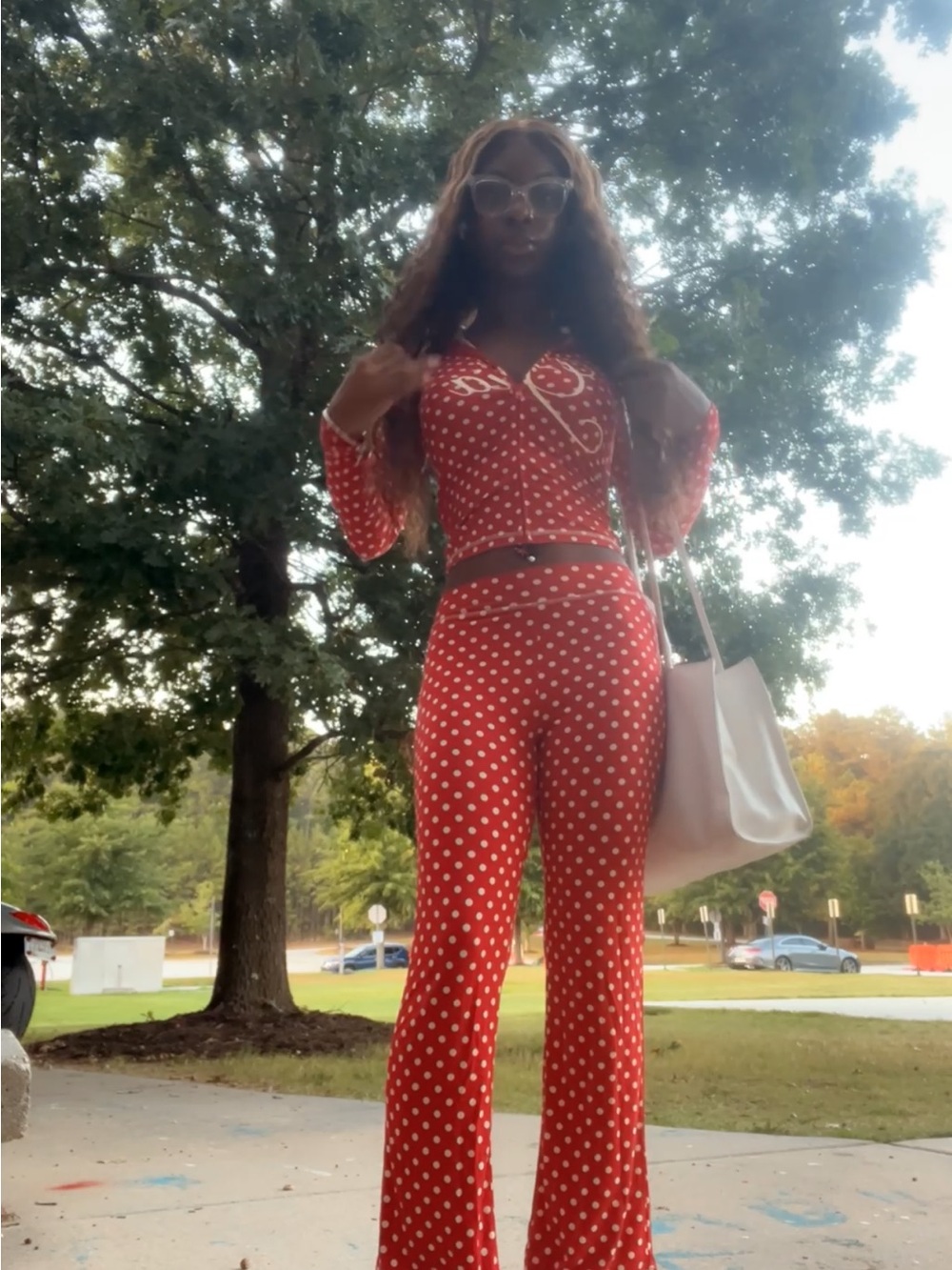 I.AM.GIA Red Polka Dot Flare pants